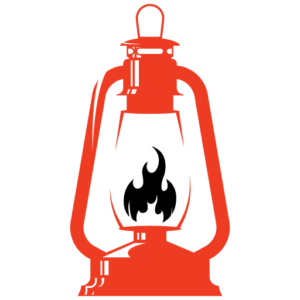 A red oil lantern with a black flame